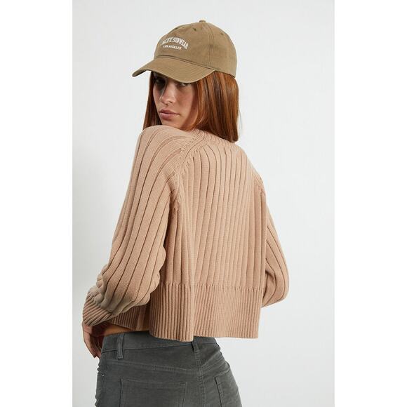 PacSun LA Hearts Ellie Cropped Crew Neck Sweater Taupe Large New - Picture 2 of 11